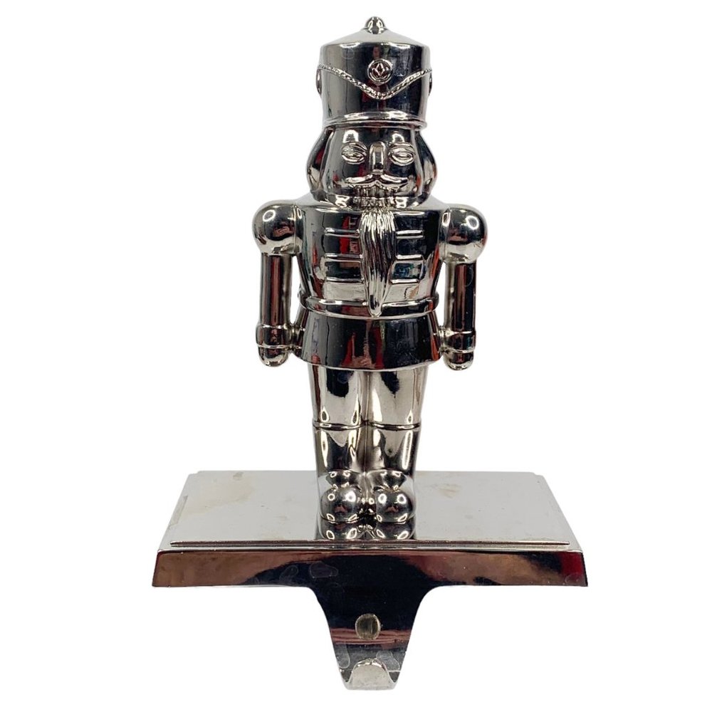 *SOLD* Nutcracker Christmas Stocking Hanger Hook Holder Fireplace Mantel Silver - Picture 1 of 9
